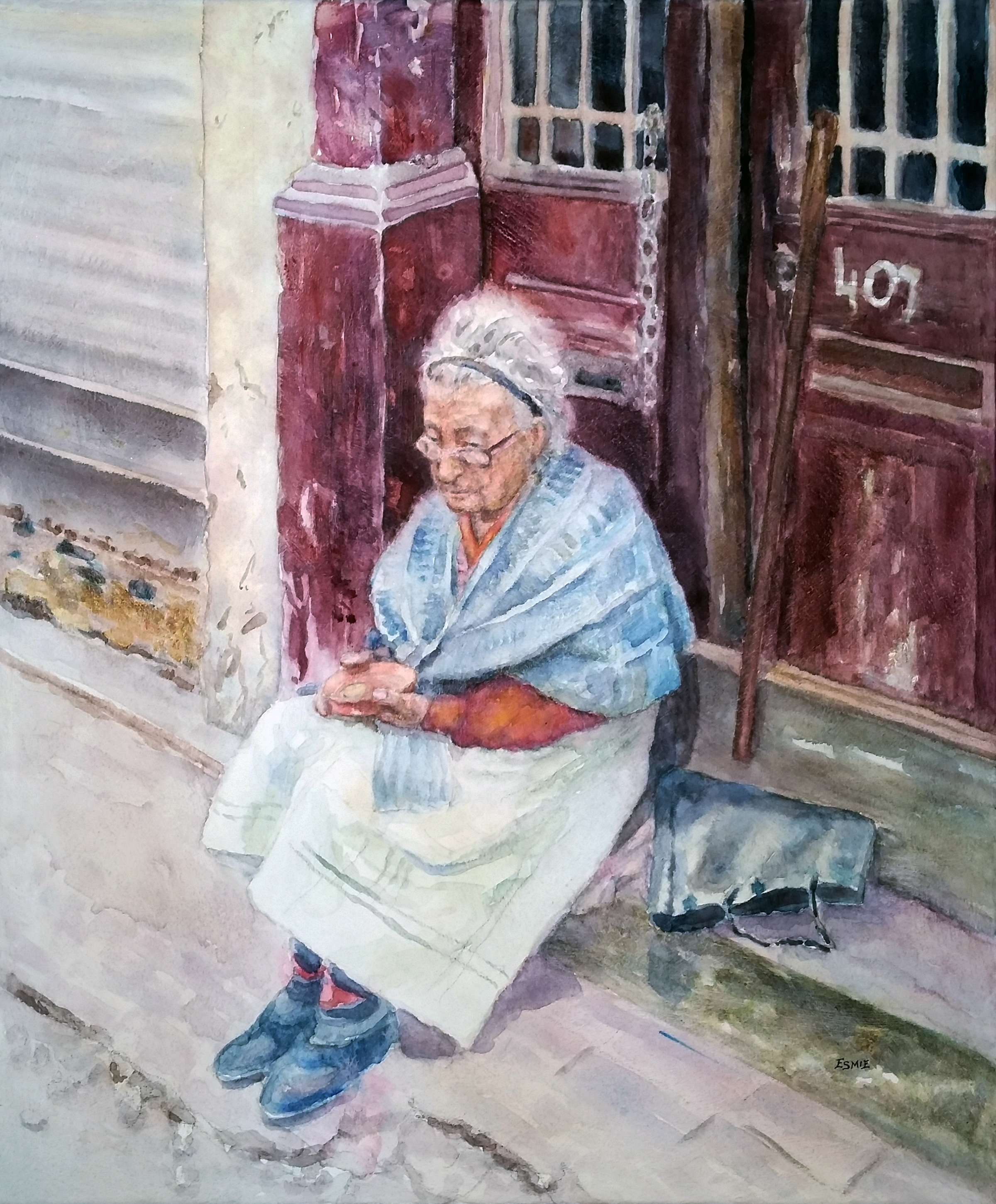 McLaren, EG, Hoping for Change, 24x20, watercolor on canvas sf